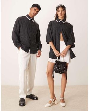 Sister Jane Lace Trim Metallic Shirt - Black