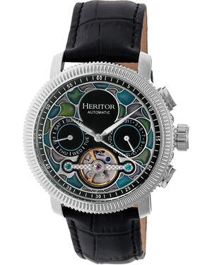 Heritor Aura Semi-Skeleton Leather-Band Watch - Multicolour
