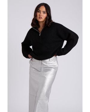 Urban Bliss Ribbed Half Zip Jumper - Black
