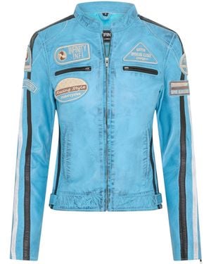 Infinity Leather Biker Racing Badges Jacket-Incheon - Blue