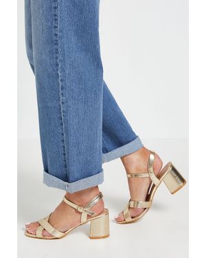 Wallis Wide Fit Samiyas Metallic Faux Leather Cross Strap Medium Block Heeled Sandals - Blue