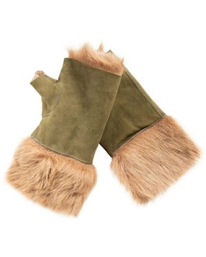 Infinity Leather Shearling Mittens Fingerless Cuffs Toscana Suede Sheepskin Fur - Green