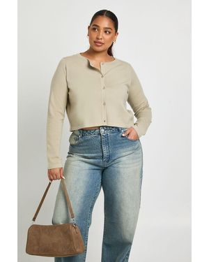 Boohoo Plus Long Sleeve Knit Rib Top - Blue