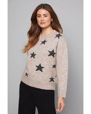 Wallis Sparkle Star Crew Neck Jumper - Natural