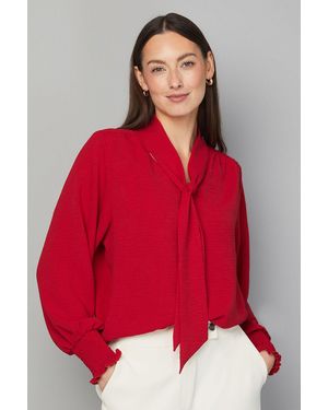 Wallis Tie Neck Shirred Cuff Top