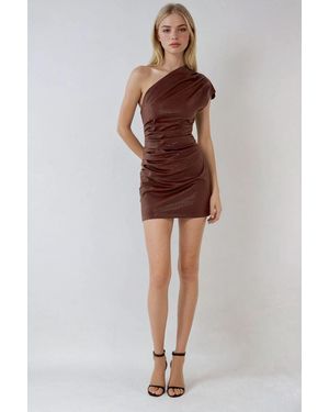 Hiccup One Shoulder Faux Textured Mini Dress With Bodycon Fit