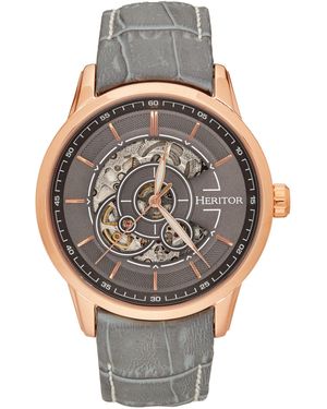 Heritor Davies Semi-Skeleton Leather-Band Watch - Pink