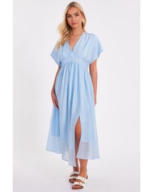 Quiz V-Neck Midi Dress - Blue