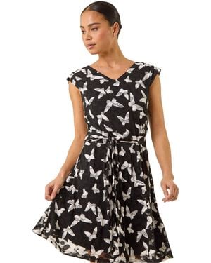 Roman Petite Butterfly Tie Waist Dress - Black
