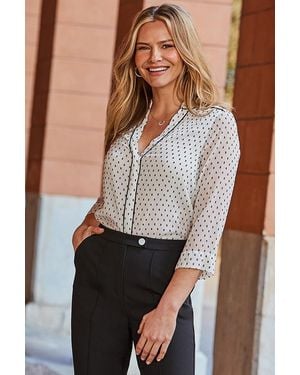 Sosandar Dobby Spot Contrast Trim Blouse - White