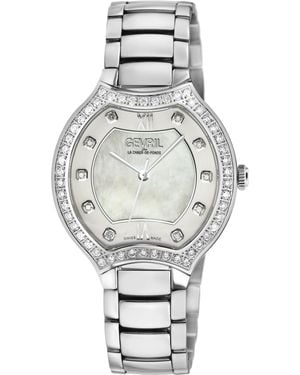 Gevril Lugano Swiss Diamond Mop Dial 316L Stainless Steel Bracelet Watch - Grey