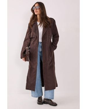 Nasty Gal Real Suede Trench Coat - Brown