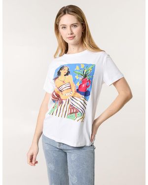 Blue Vanilla T-Shirt With Colourful Print - White