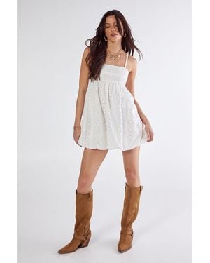 Nasty Gal Broderie Puffball Strappy Mini Dress - White