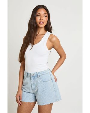 Boohoo High Waist Embellished Denim Short - Blue