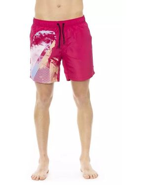 Bikkembergs Printed Swim Trunks with Drawstring - Pink