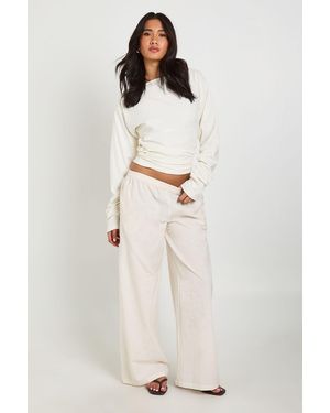 Boohoo Wide Leg Linen Look Trouser - Natural