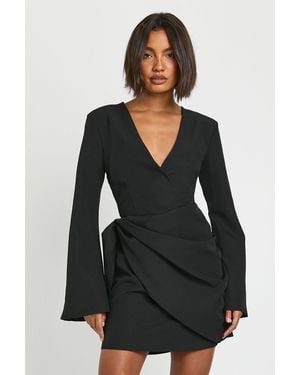 Boohoo Tall Tie Waist Collarless Draped Blazer Dress - Black