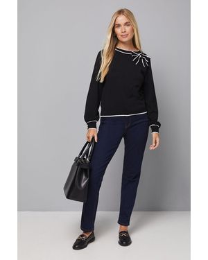 Wallis Petite Tipped Bow Neck Jumper - Blue
