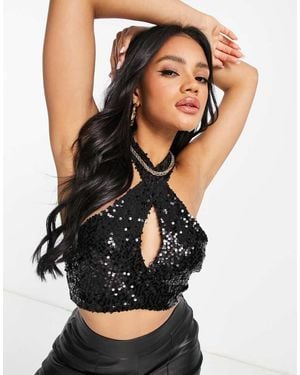 ASOS Wrap Neck Embeliished Crop With Sequin - Black