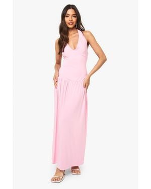 Boohoo Slinky Plunge Maxi Dress - Pink