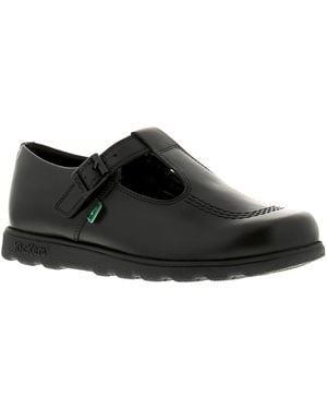 Kickers Shoes Work School Fragma T Buckle Leather Leather (Archived) - Black