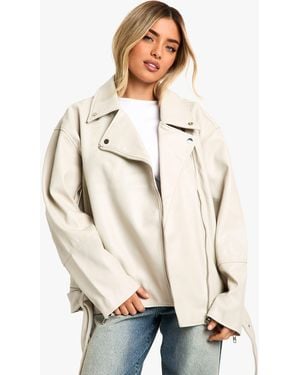 Boohoo Super Oversized Belted Biker Jacket - Natural