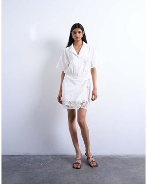 TOPSHOP Cotton Crochet Wrap Skirt Shirt Dress - White