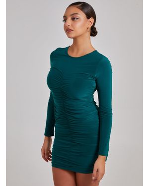 Pink Vanilla Long Sleeve Ruched Dress - Green