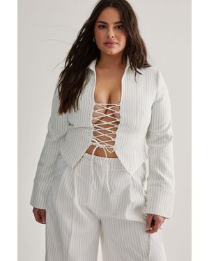 Nasty Gal Plus Tailored Lace Front Pinstripe Jacket - White