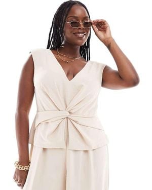 ASOS Design V Neck Wrap Waistcoat Jumpsuit - Natural