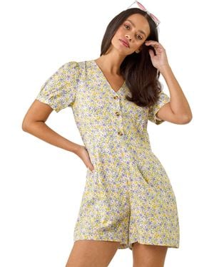 D.u.s.k Ditsy Floral Buttoned Playsuit - Yellow
