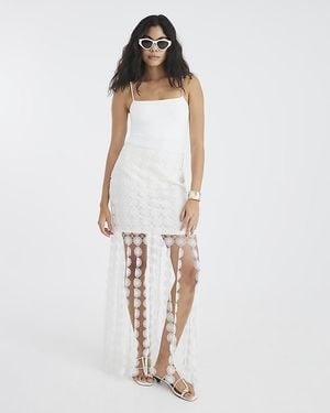 River Island Midi Skirt Crochet Tassel - White
