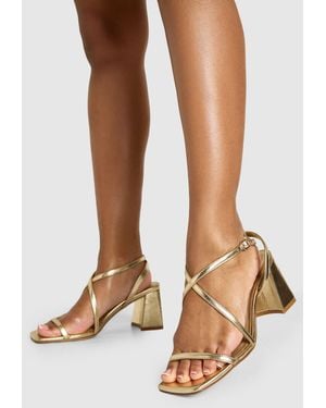 Boohoo Mid Block Cross Front Strappy Heels - Brown