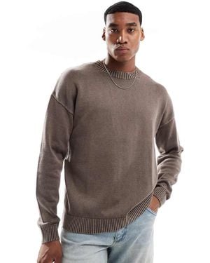 ASOS Washed Relaxed Knitted Crew Neck Jumper - Brown