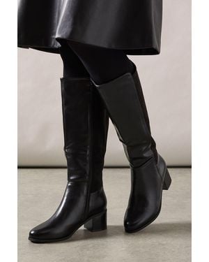 Wallis Wide Fit Haver Back Stretch Block Heel Boots - Black