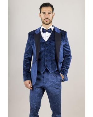 TruClothing Blauwe 3-delige Fluwelen Trouw Tuxedo Formele Pak