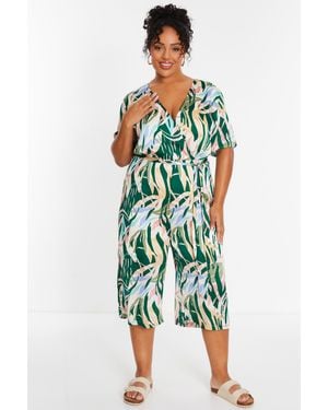 Quiz Curve Tropical Wrap Culotte Jumpsuit - Green