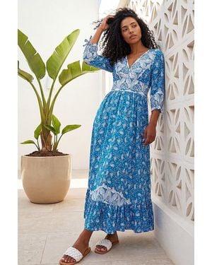 Roman Paisley Print Frill Hem Maxi Dress - Blue