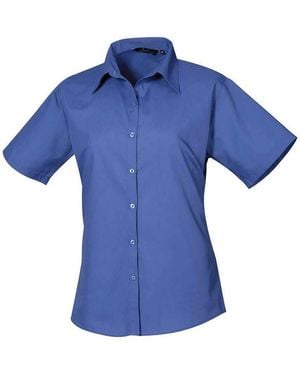 PREMIER Ladies Poplin Short-Sleeved Blouse (Royal) - Blue