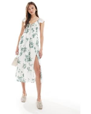 Hollister Short Sleeve Milkmaid Midi Slit Dress - White
