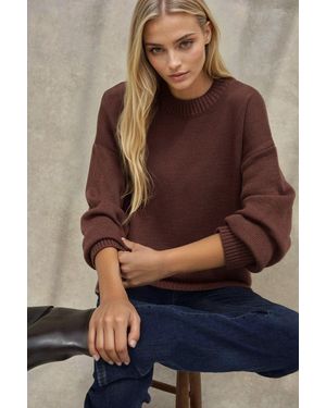 Hiccup Thick Knit Crew Neck Long Jumper - Brown