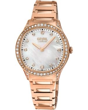Gevril Morcote Swiss Diamond Watch, 316L Ss/Iprg Case, Mop, Ip Rose Bracelet - Metallic