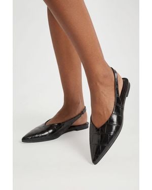 Boohoo Croc High Cut Slingback Pointed Flats - Brown