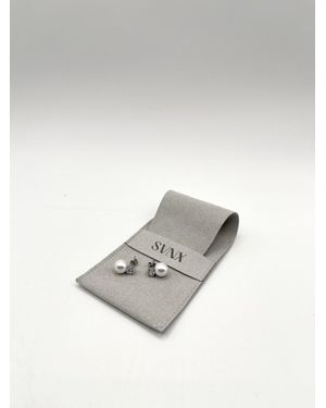 SVNX Large Pearl Diamante Earrings - Grey