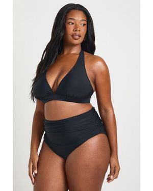 Boohoo Plus Essentials Ruched High Waist Brief - Blue