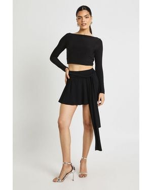 Boohoo Flippy Mini Skirt With Wrap Drape - Black