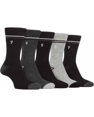 Farah 5 Pack Bamboo Bright Striped Patterned Socks - Black
