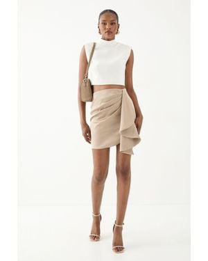 MissPap Satin Drape Side Mini Skirt - Natural