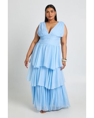 Boohoo Plus Chiffon Layered Plunge Front Maxi Dress - Blue